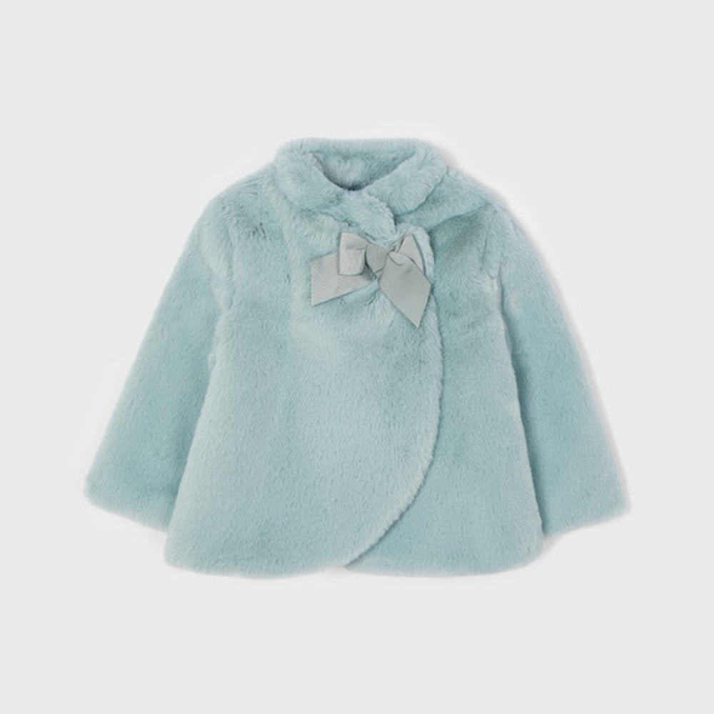 Size 18 months Baby Mayoral Light Blue Faux Fur Cape with Bow